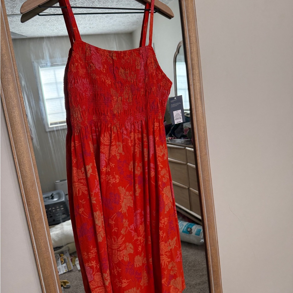 Floral orange/red Dress with Spaghetti Straps